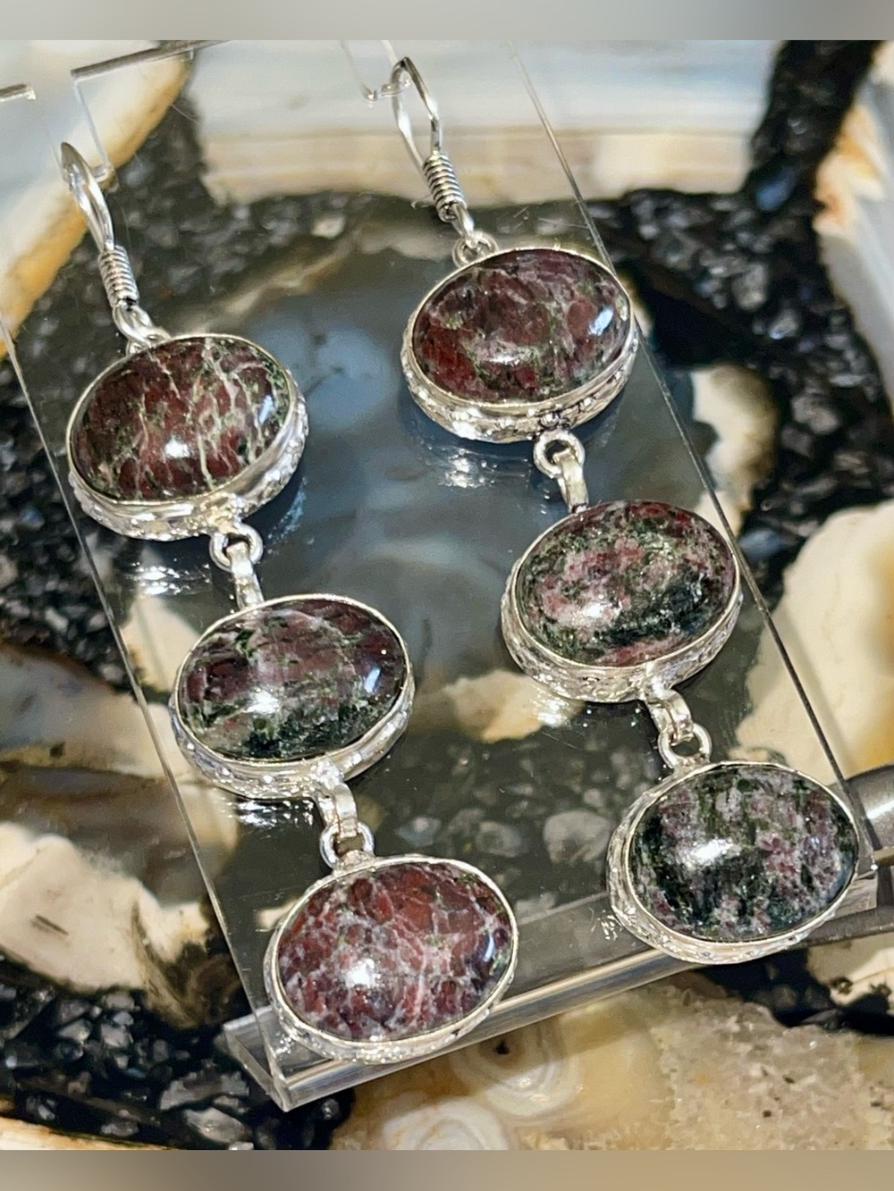 Dark Eudialyte Earrings- “Stone of the Heartland”